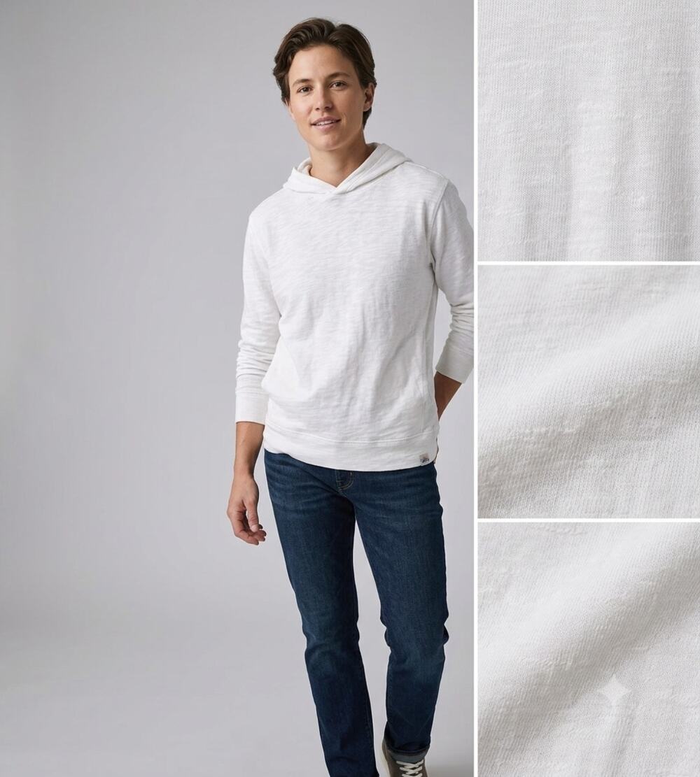 Faherty Sunwashed Slub Hoodie White MKC0096-WHT Organic Cotton EUC Size L
